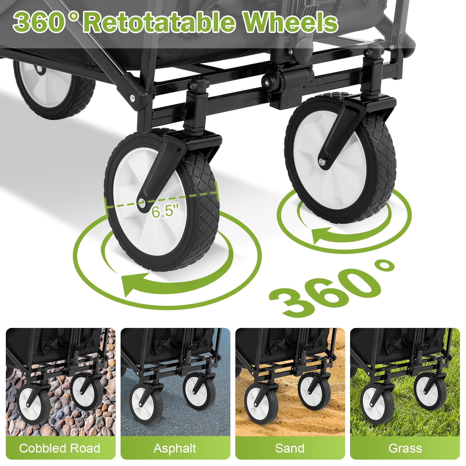 Collapsible Wagon Cart Folding Wagon Garden Cart Portable Beach Wagon with Wheels & Adjustable Handle for Garden Sport Shopping Beach Trip, Black