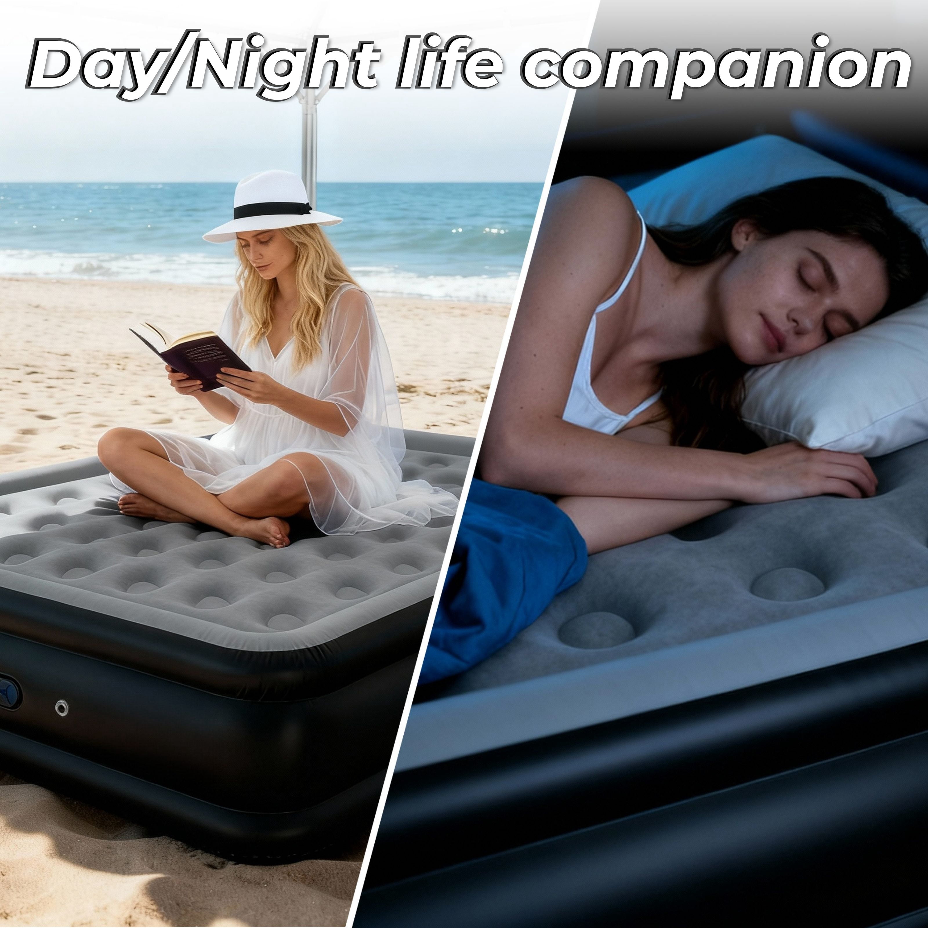 LussoAmor 18" Queen Air Mattress with Built-in Pump, 3-Mins Self-Inflation, Blow Up Bed for Camping, Home & Guest, 650lb, Gray