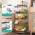 thumbnail image 3 of Fruit Basket Kitchen Pantry Organizers and Storage - Wooden Top Table, Stackable Metal Wire Basket Stand Cart for Fruit Vegetable Snacks Onion Potato Organization, Black, 3 of 7