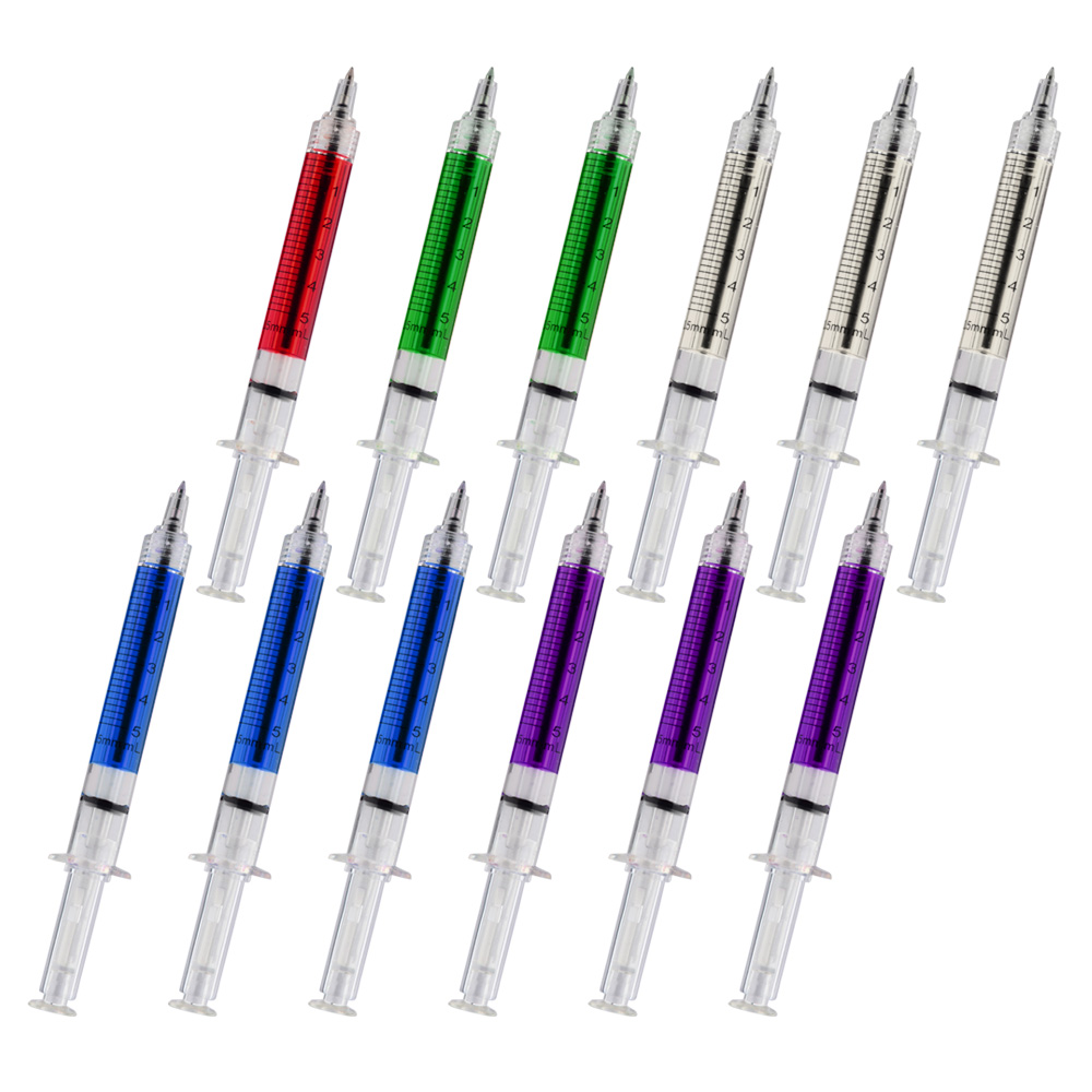 Injector Syringe Shape Ballpoint Pens Shot Ink Pens 12 Pack Color