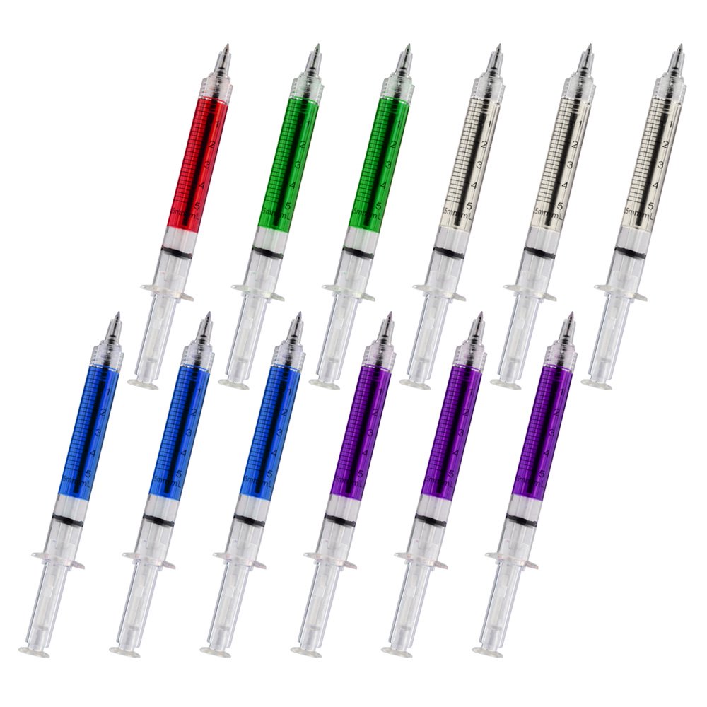 Injector Syringe Shape Ballpoint Pens Shot Ink Pens 12 Pack Color