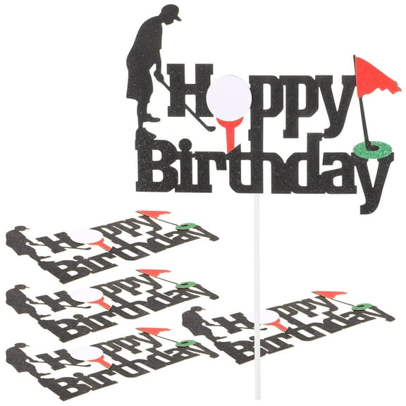 SHINYPASING Birthday Celebration Party Cake Topper Black Paper 5Pcs 6.3X4.3X0.04In
