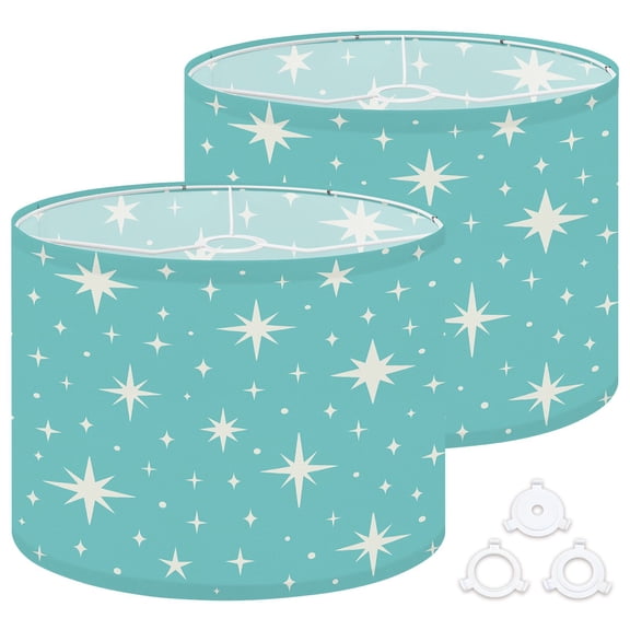 Lamp Shades Set of 2 Easy Assembly Retro 50s Starburst Vintage Turquoise Seamless Repeating Fifties Drum Lampshades for Table Lamps Floor Lamps Pendant Light 13"x13"x10" Replacement Lamp Shade