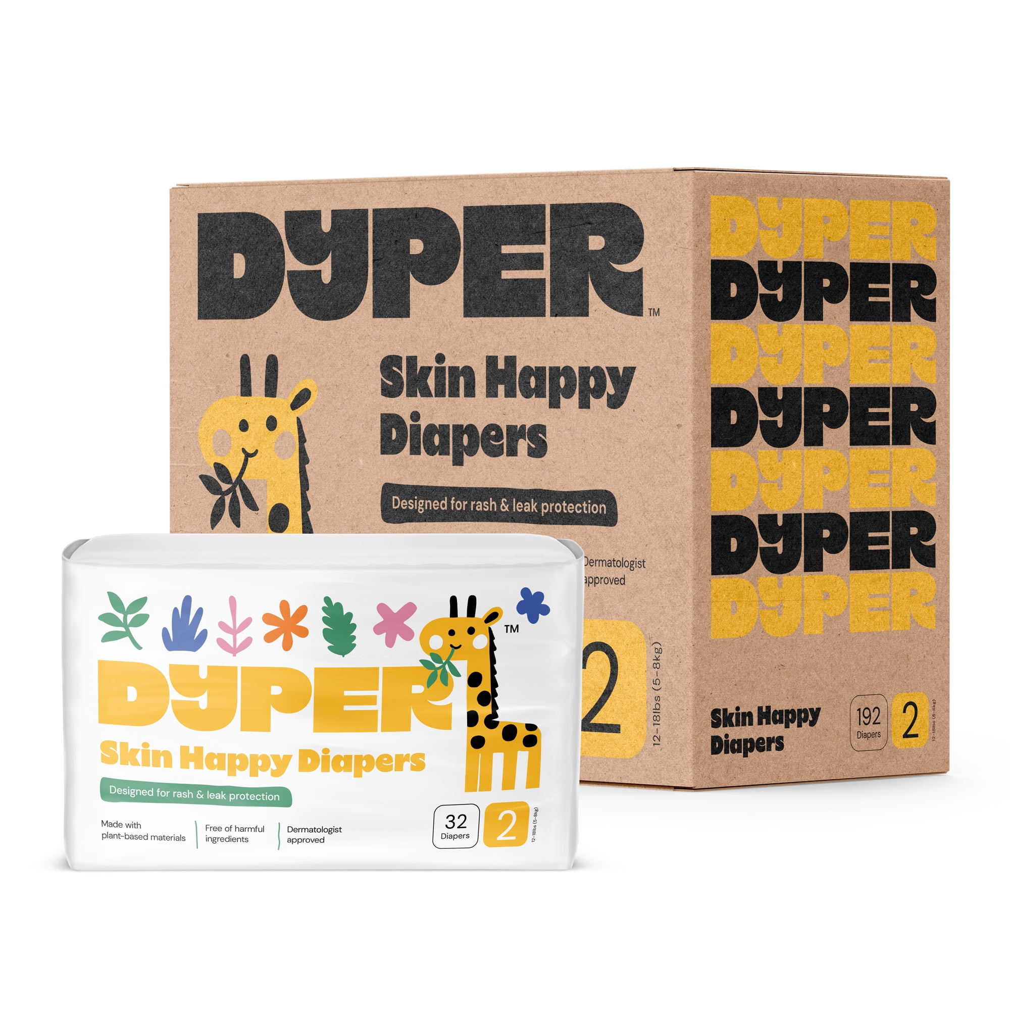 DYPER Viscose from Bamboo Baby Diapers Size 2 | Honest Ingredients | Cloth Alternative | Day & Overnight | Made with Plant-Based* Materials | 192 Count