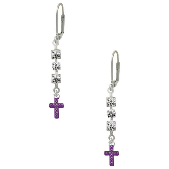 Silvertone Small Purple Crystal Cross Crystal Madison Leverback Earrings