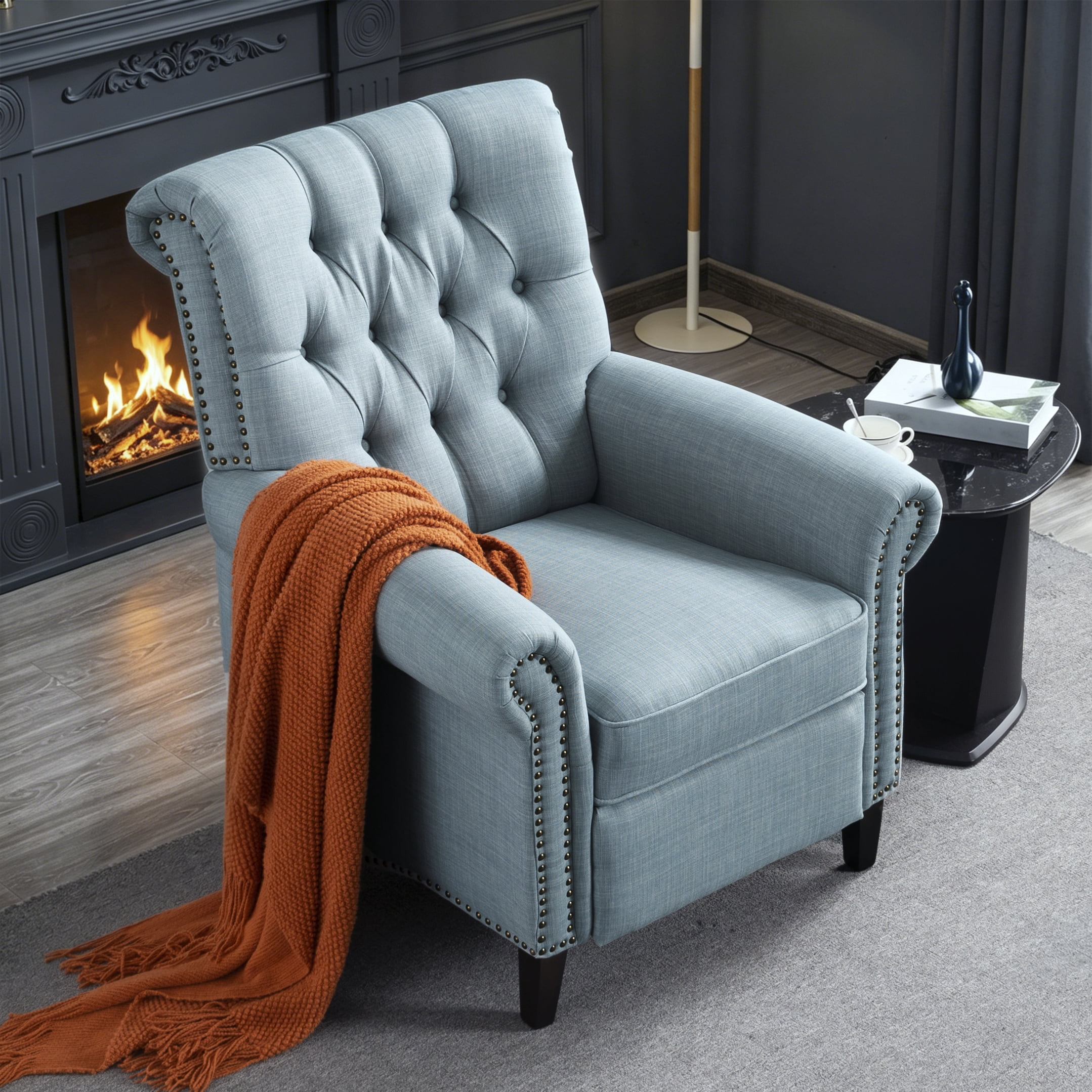Gewnee 2-Pack Manual Push Back Recliner Chair,Modern Reclining Linen Chair With Nail-Head Trim,Single Chair for Living Room,Office,Bedroom.Blue