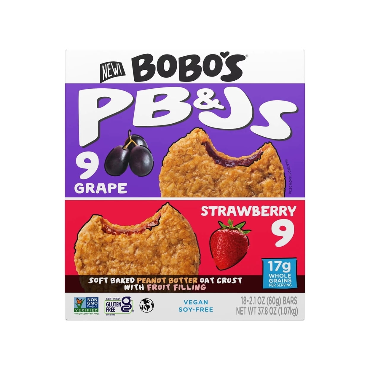 Bobo's PB&J Oat Snacks, Variety Pack, 2.1 Ounce (Pack of 18)