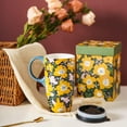 thumbnail image 3 of czcpp-Ceramic Travel Mug with Lid Coffee Mug with Gift Box Latte Mug Coffee Cup,17oz. Yellow Flower, 3 of 4