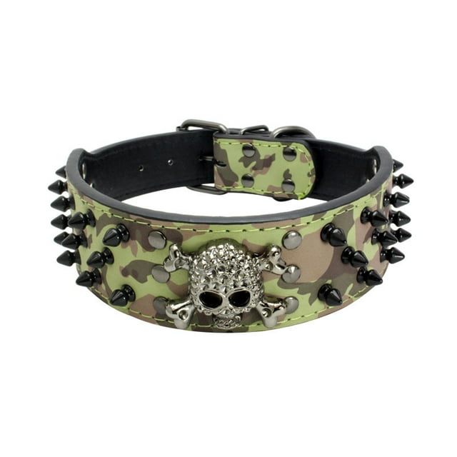 Collar de cuero con tachuelas para perro, con remaches de calavera, antimordeduras, hebilla ajustable resistente, gargantilla de PU premium para cachorros, perros pequeños, medianos y grandes.