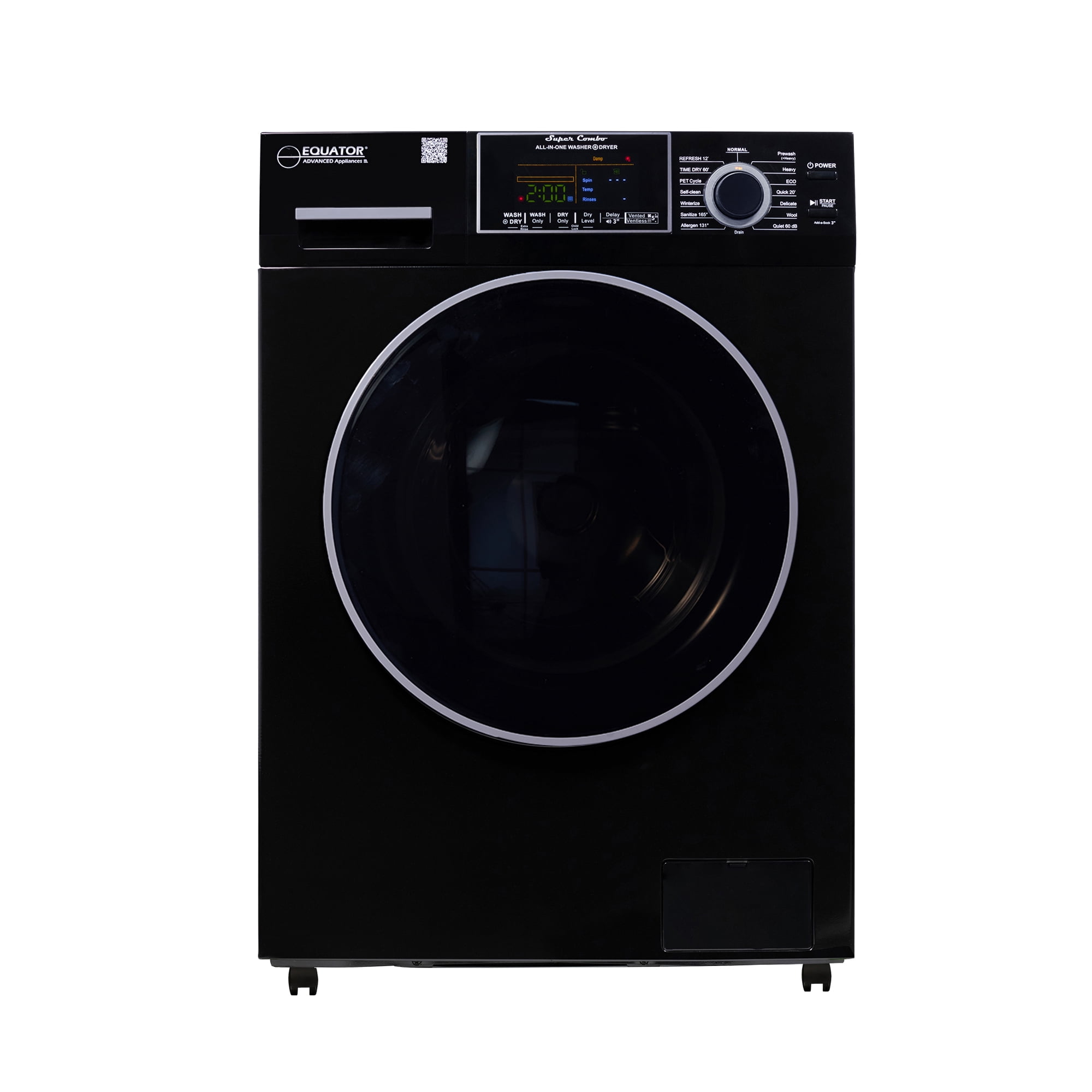 Equator All-in-One Washer Dryer VENTLESS/VENTED PET 1.62cf/15lbs+Portability Kit Black