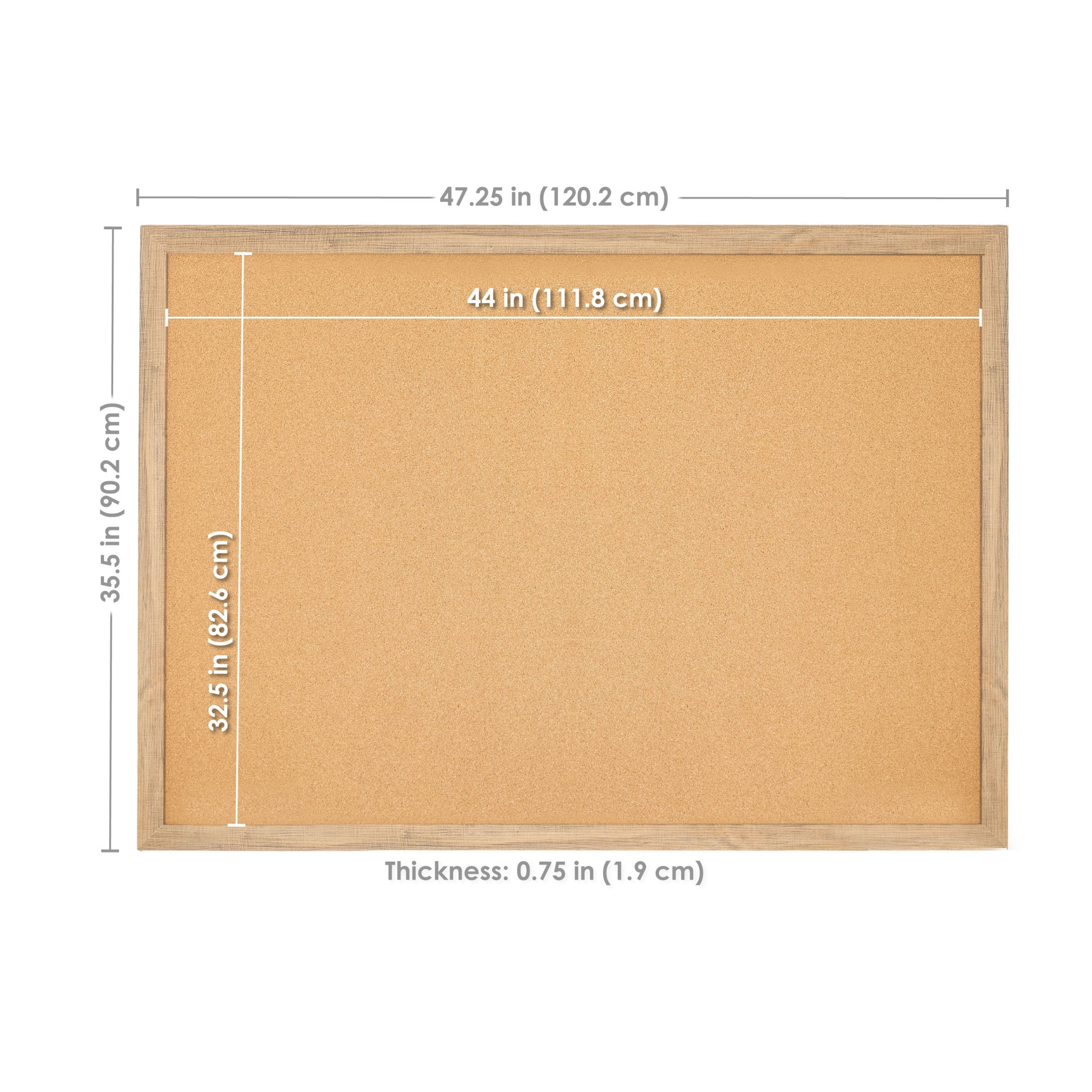 Sunnydaze Wall-Mounted Cork Board, 47.25" x 35.5", with Push Pins