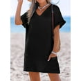 thumbnail image 3 of Swimsuit Coverup for Women Waffle Knit V Neck Short Sleeve Beach Coverup Dress with Pockets, 3 of 9