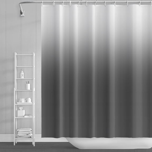 Lfeey Gray White Ombre Shower Curtain, Bathroom Waterproof Washable Fabric with Hooks, 72x72 Inches