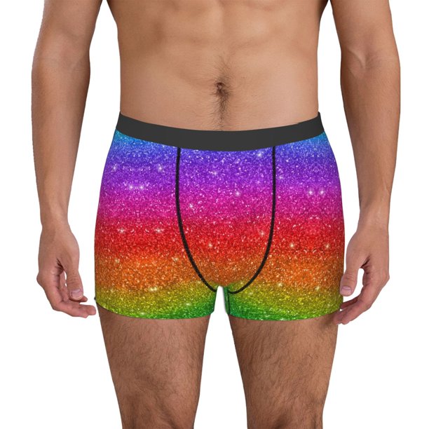 Balery Rainbow Glitter Calzoncillos bóxer para hombre, ropa interior de algodón suave y transpirable con cinturilla de nailon-Small