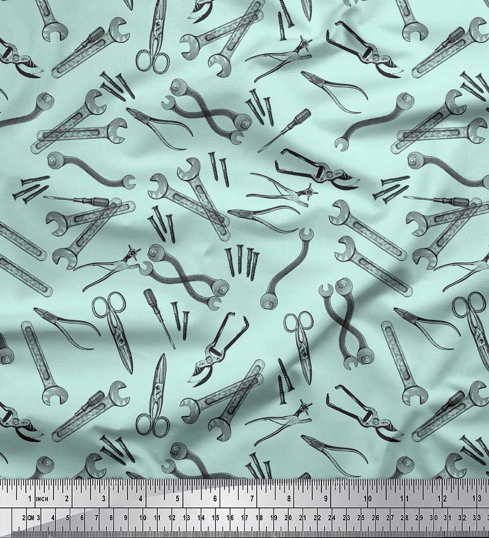 Soimoi Green Rayon Fabric Tools Hardware Printed Craft Fabric by the Yard 56 Inch Wide
