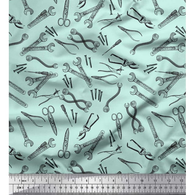 Soimoi Green Cotton Poplin Fabric Tools Hardware Print Fabric by the Yard 56 Inch Wide