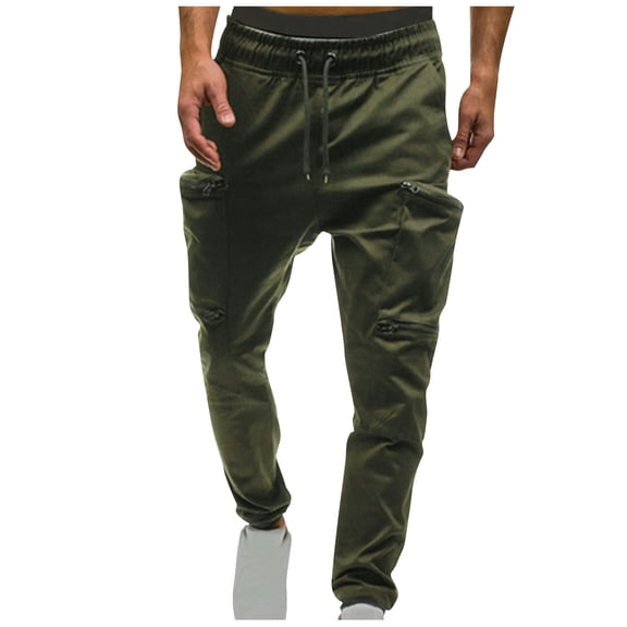 qolati Mens Cargo Sweatpants Stretch Elastic Waist Camouflage Jogger Pants Casual Drawstring Athletic Hiking Outdoor Twill Track Pants with Zipper Pockets