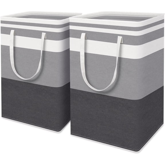 UPITOR 2-Pack Large Laundry Basket, Waterproof & Freestanding Laundry Hamper Collapsible Tall Clothes Hamper with Extended Handles for Clothes Toys in the Dorm and Family 75L Grey