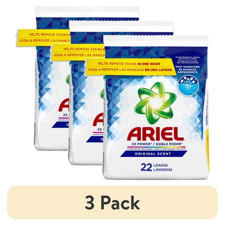 (3 pack) Ariel Laundry Detergent Powder, Original Scent, 35 oz, 22 Loads