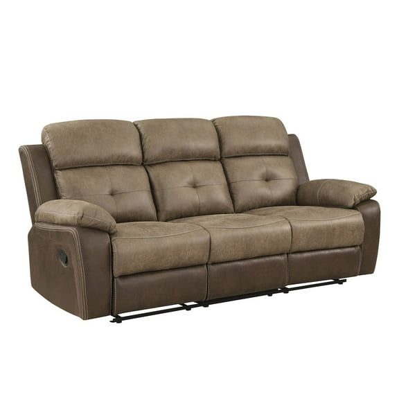 Lexicon Glendale Polished Microfiber Double Manual Reclining Sofa in Brown
