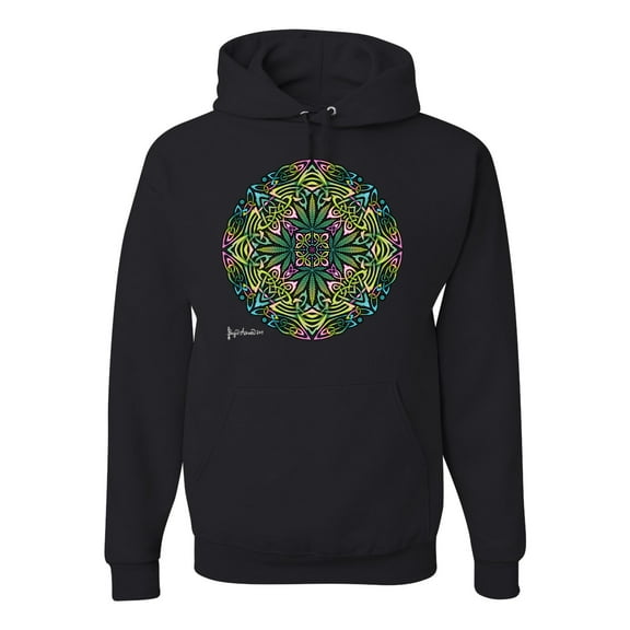Wild Bobby, Colorful Celtic Style Knot Leaves, Unisex Graphic Hoodie Sweatshirt, Black, Small