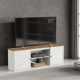 thumbnail image 5 of LEDREM Farmhouse TV Stand for 80-Inch TVs, Entertainment Center with Sliding Barn Doors and 4 Storage Compartments, Rustic White and Brown, 5 of 6