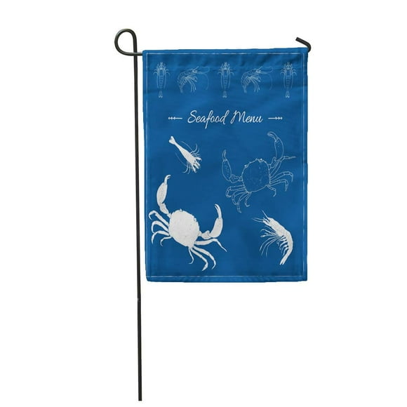 POGLIP Seafood Sketch of Crab and Shrimp Blue for Graphic and for Fish Market Fresh Org Garden Flag Decorative Flag House Banner 12x18 inch
