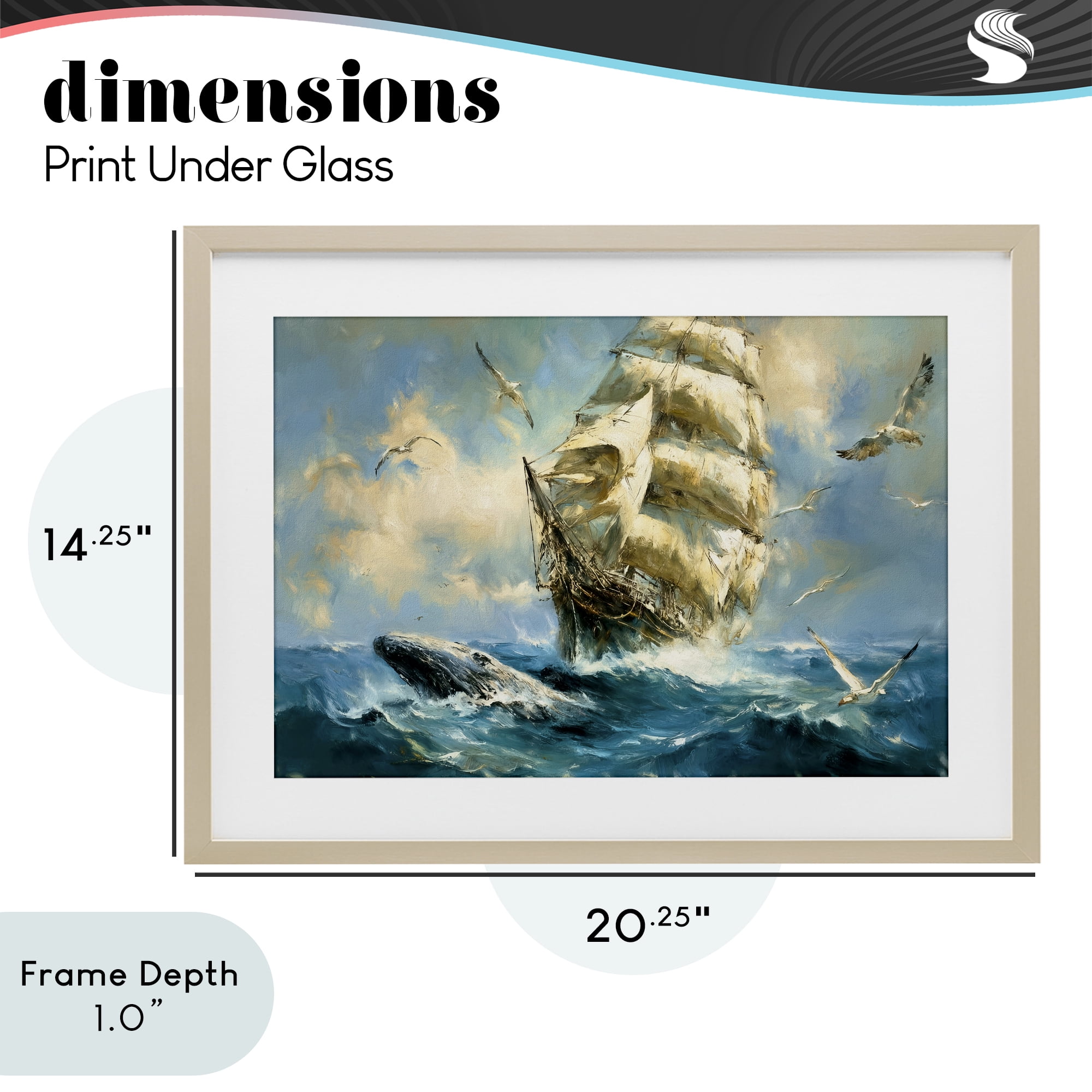 Stupell Industries Clipper Ship & The Whale Birch Framed Print Under Glass, design by Tina LeCour