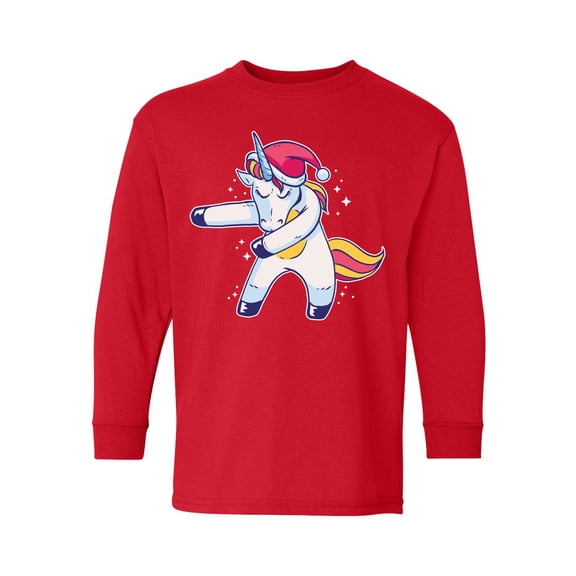 Awkward Styles Christmas Long Sleeve Shirt for Kids Youth Boys Girls Xmas Dancing Unicorn Shirt