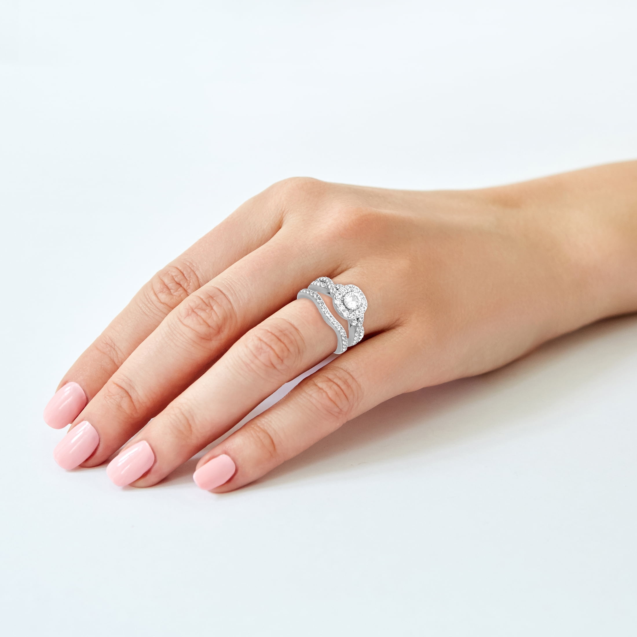 Keepsake 1 1/2 Carat TGW Created White Sapphire "Serena Gem" Women's Bridal Set in Sterling Silver