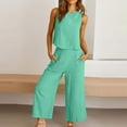 thumbnail image 3 of WMTBSRSW Two Piece Set for Women Sleeveless Crop Top Capri Wide Leg Pants Summer Vacation Outfits Loose Linen Lounge Sets Smock Neck Matching Sets, 3 of 8