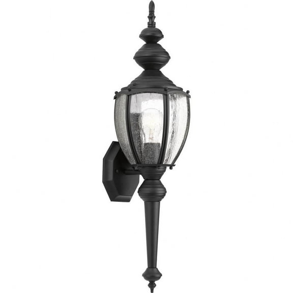 Progress Lighting Roman Coach 1-Light Medium Wall Lantern in Textured Black, Seeded Glass, Wet Rated