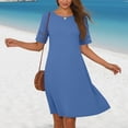 thumbnail image 2 of Horkkom Tshirt Dress Women Summer Short Sleeve Mini Dresses Casual Pleated A Line Solid Color Sundresses L, 2 of 9