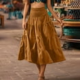 thumbnail image 5 of Feancey Casual Maxi Skirts for Women Tiered Flowy Beach Skirt Summer High Waisted A-Line Skirts Solid Color Loose Boho Vacation Skirt Orange XL, 5 of 10
