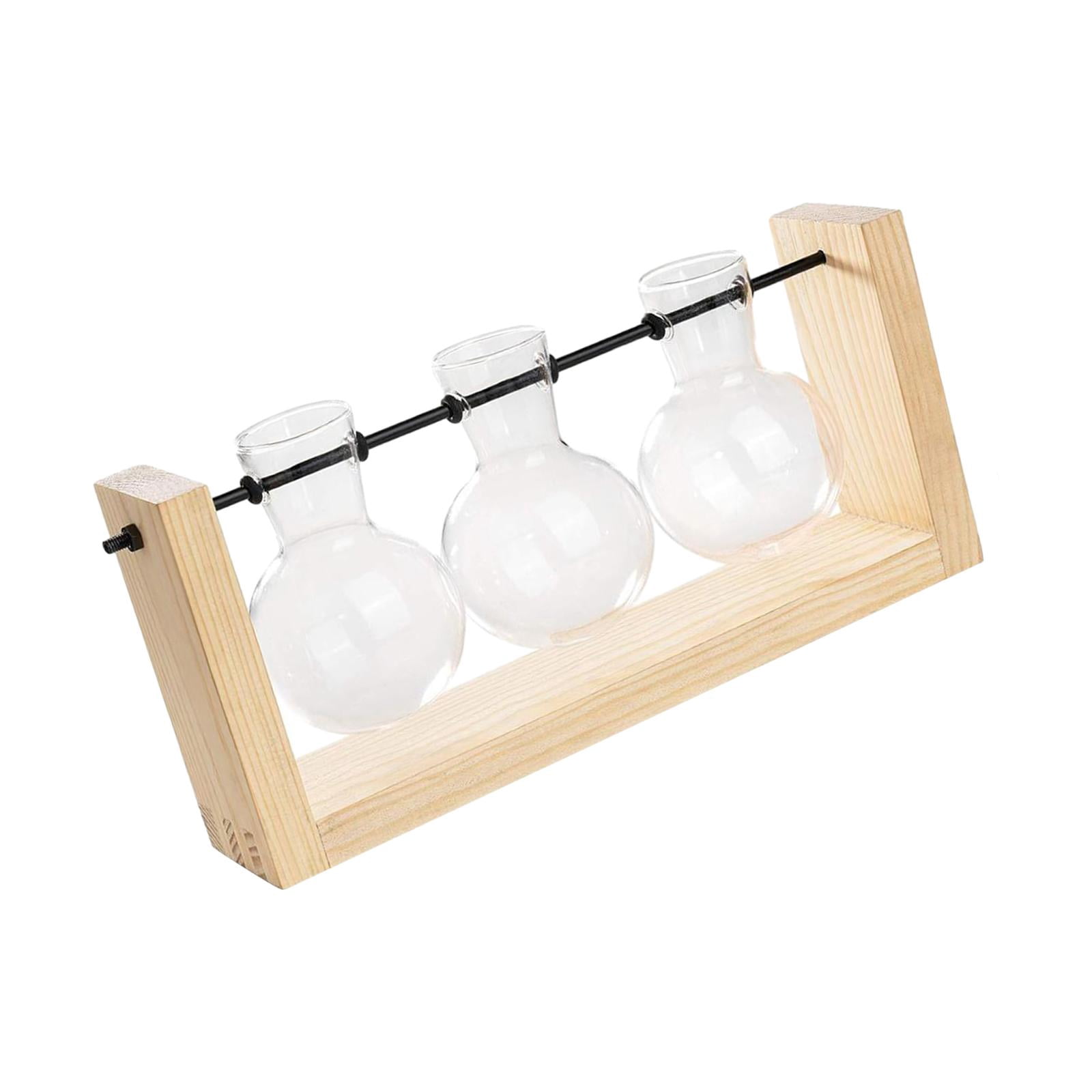 WLPZXP Glass Hanging Planter Hydroponic Vase Wall Mounted Plant Propagation with Wooden 28cmx12.5cm