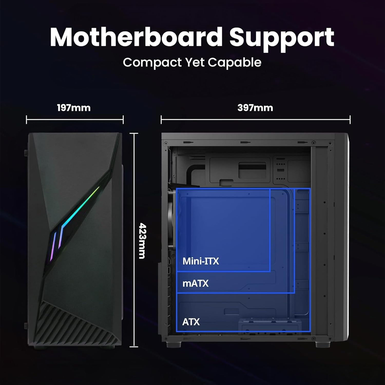 Mid-tower gaming case - with control buttons on the light bar, full tempered glass side panels, pre-installed 1120 fans, 3.0, desktop computer case