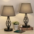 thumbnail image 3 of Vintage Bedside Lamp with Iron Base USB AC Gray Shade Set of 2, 3 of 3