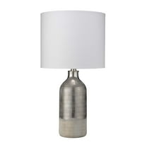 J&D Designs Varnish Ceramic Table Lamp with Linen Shade in Silver/Off White