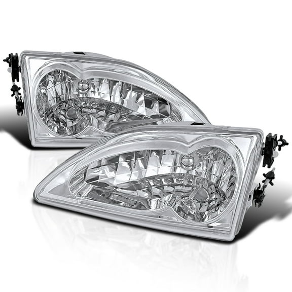 Spec-D Tuning Chrome Housing Clear Lens Headlights Compatible with 1994-1998 Ford Mustang L R Pair Head Light Lamp Assembly