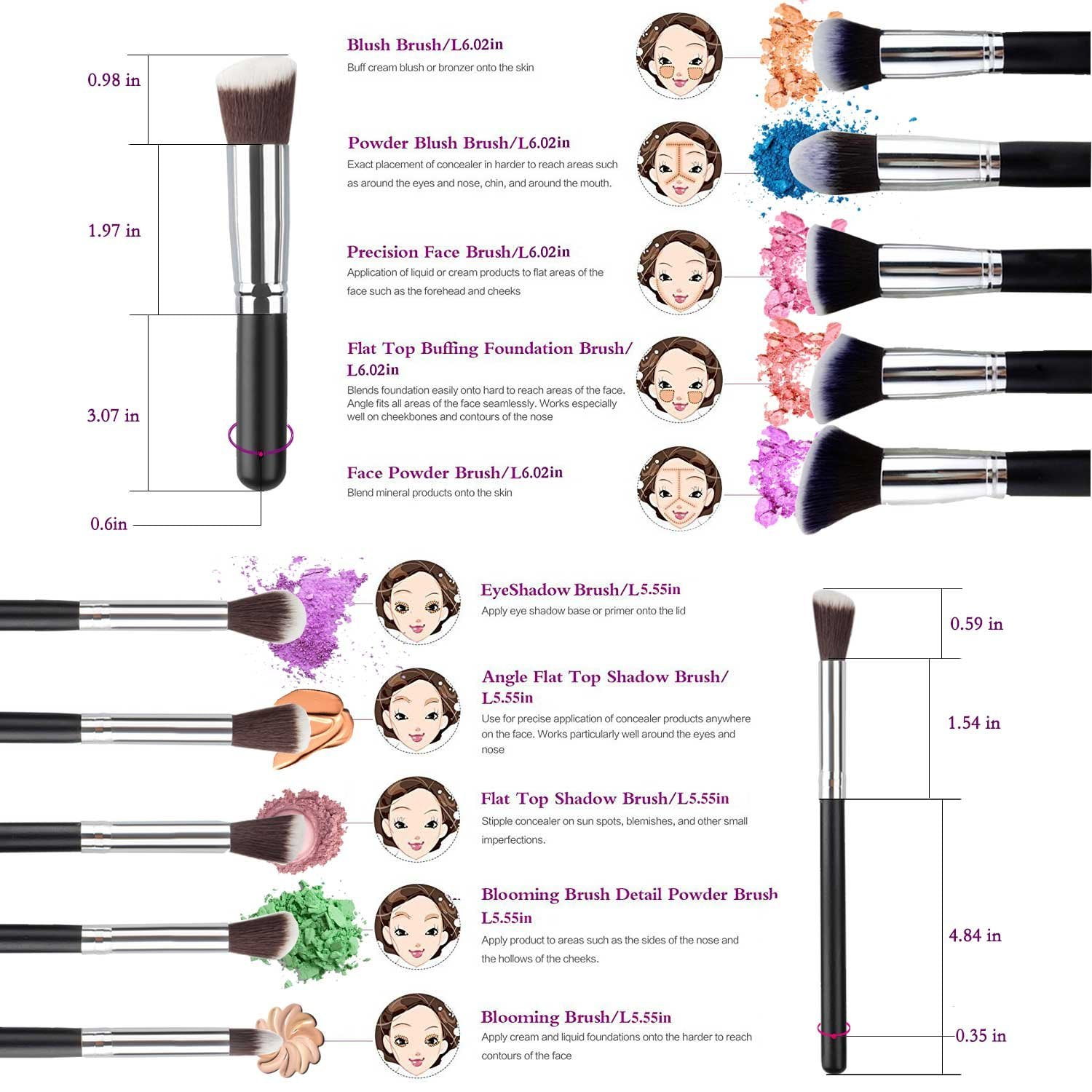 Brush Master Makeup Brushes Set 12 Pcs Professional Face Powder Blush  Eyeshadow Kabuki Brush Kit Foundation Contour Concealer Lip Makeup Brush  Set with Case