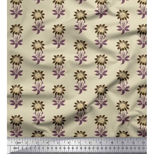 Soimoi Rayon Fabric Leaves & Floral Block Print Sewing Fabric Yard 42 Inch Wide