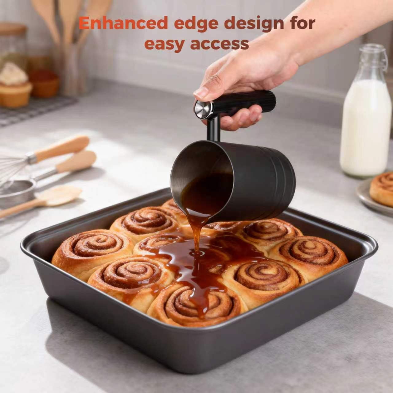 RITONIS 8-Piece Baking Pan Set, Non-stick Stacker Non-Toxic Oven Pan Set for Cooking, Includes Round/Square Cake Pan, Bread Pan, Muffin Pan, Cookie Sheet,cooling rack，with One Baking Glove