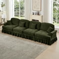 thumbnail image 3 of Newest Elegant Large 4 Seater Sofa Couch,Flared Arms,Removable Ruffles Pleats Skirts,Spindle Legs, Comfy Chenille Four-Seat Sofa for Living Room, Green, 3 of 20