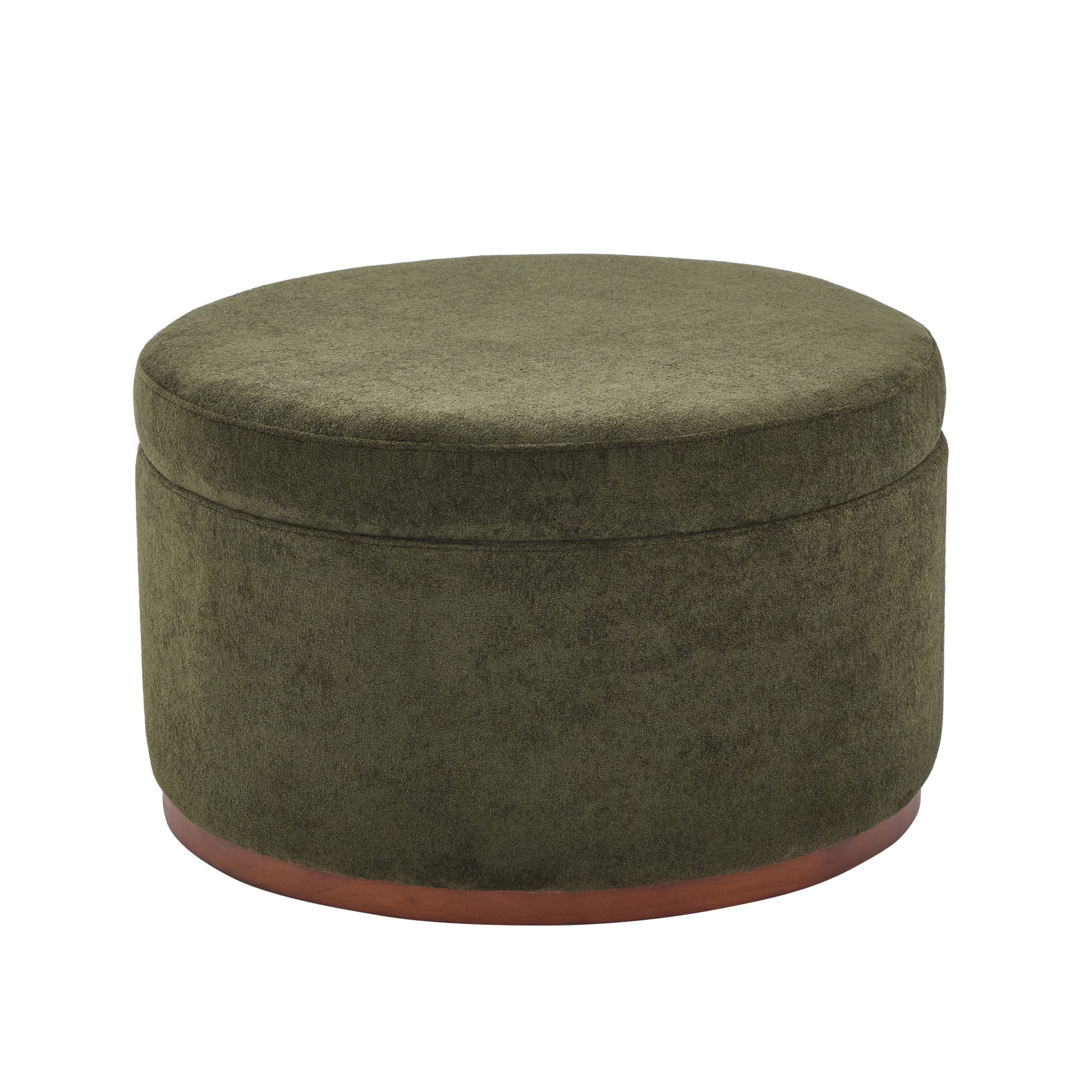 Christopher Knight Home 28.7" Classic Round Storage Ottoman with Chenille Upholstery, Wooden Base, Olive Green