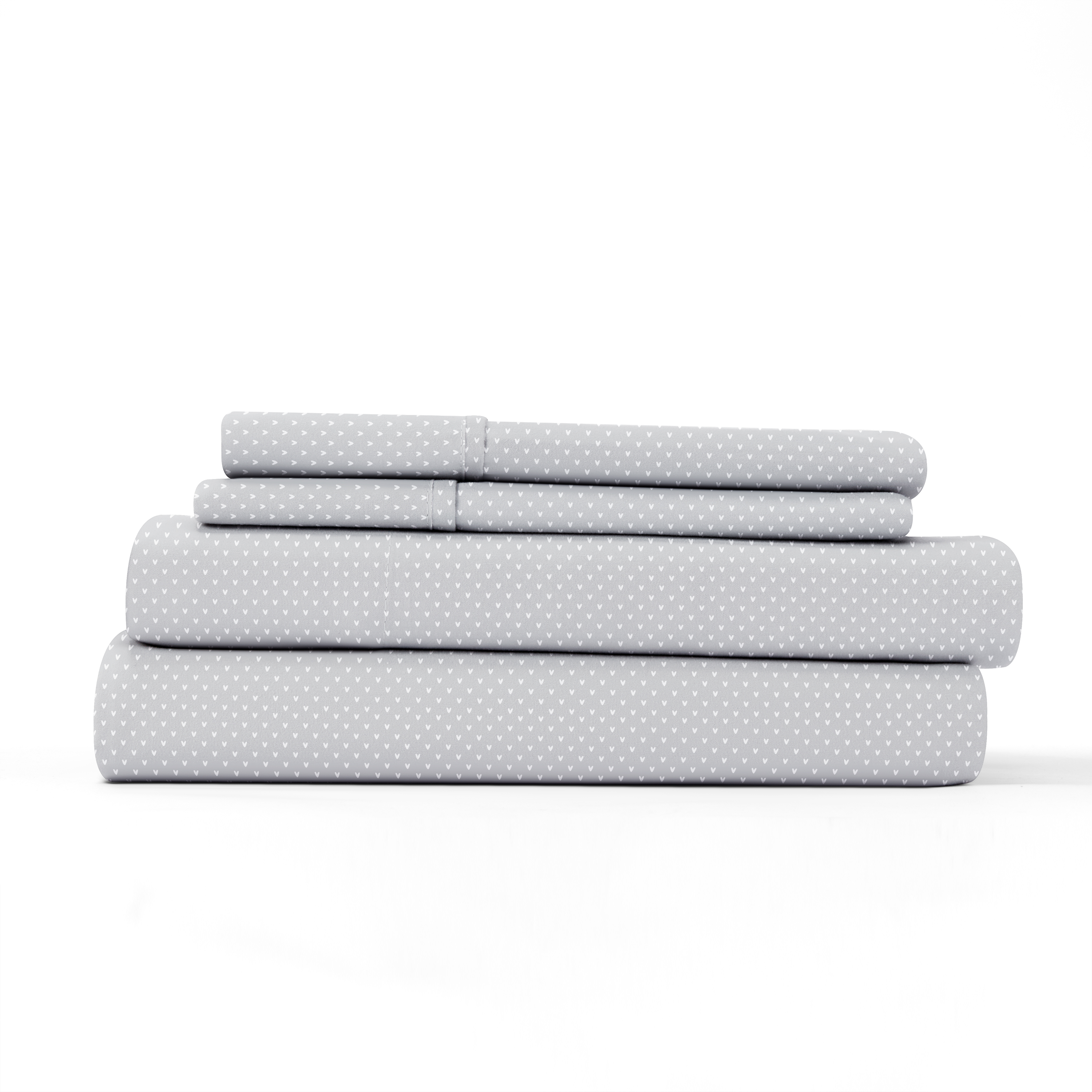 Noble Linens 4 Piece Pattern Microfiber Bed Sheets Set, Light Gray My Heart, Queen