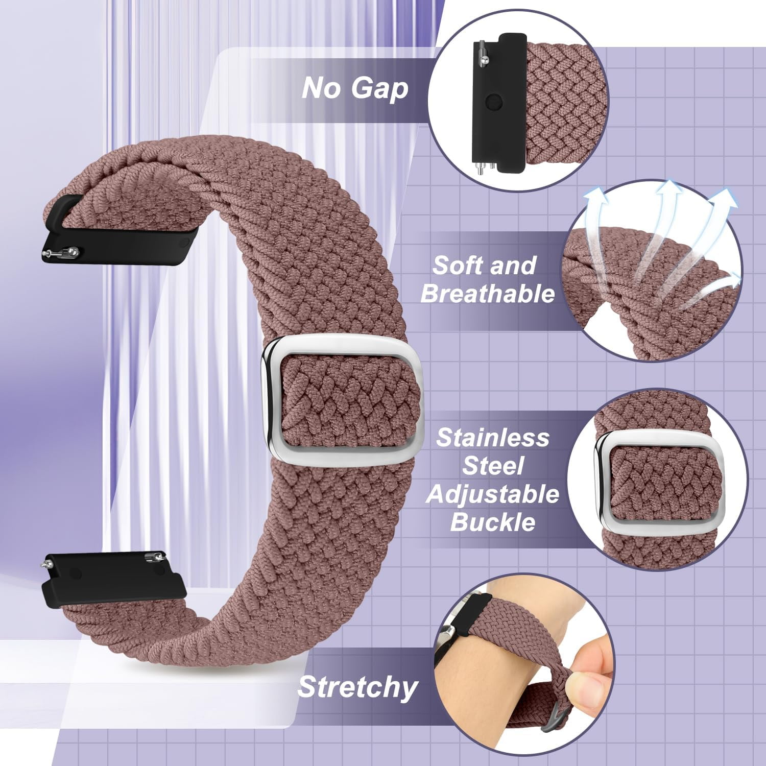 CRKMGS-24mm Quick Release Braided Band Compatible with Garmin Venu X1, TicWatch Altas/Pro 5/Pro 5 Enduro, Solo Loop Adjustable Smartwatch Bands for Suunto 9/7/D5 Women Men