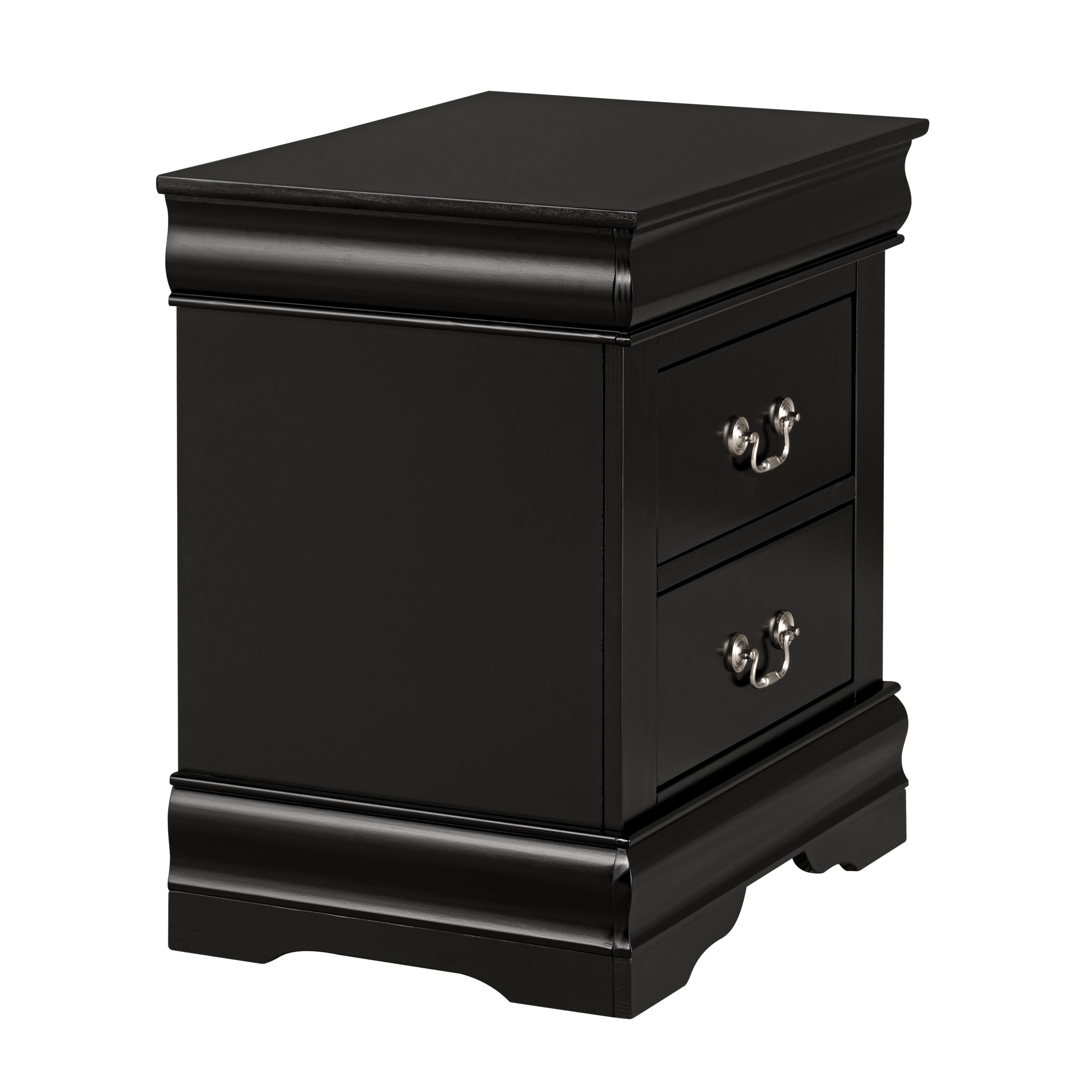 Traditional Solid Wood Nightstand with 2 Drawers in Black / Dark Cherry / White