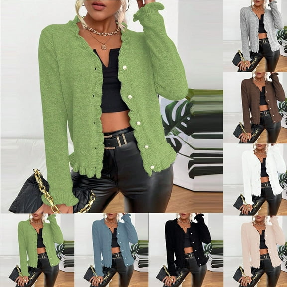 Weiqiqre Fall Sweaters for Women Oversized Cardigans Button Up Long Lantern Sleeve Chunky Knit Casual Soft Fall Sweater Coats