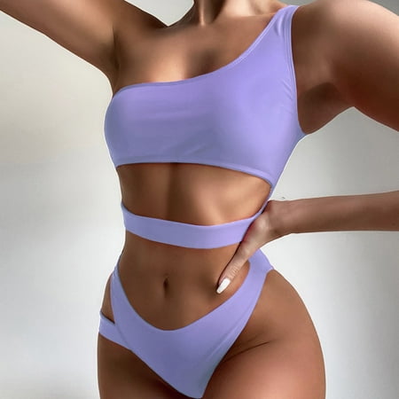 Clearance & Promo  Sexy Solid Bikini  Hollow Out Design  One-Piece Swimwear  Trendy Beachwear  Comfortable Fit  Sexy Beach Vacation Suit  Stylish Pool Party Women | Sopatenor  Purple L