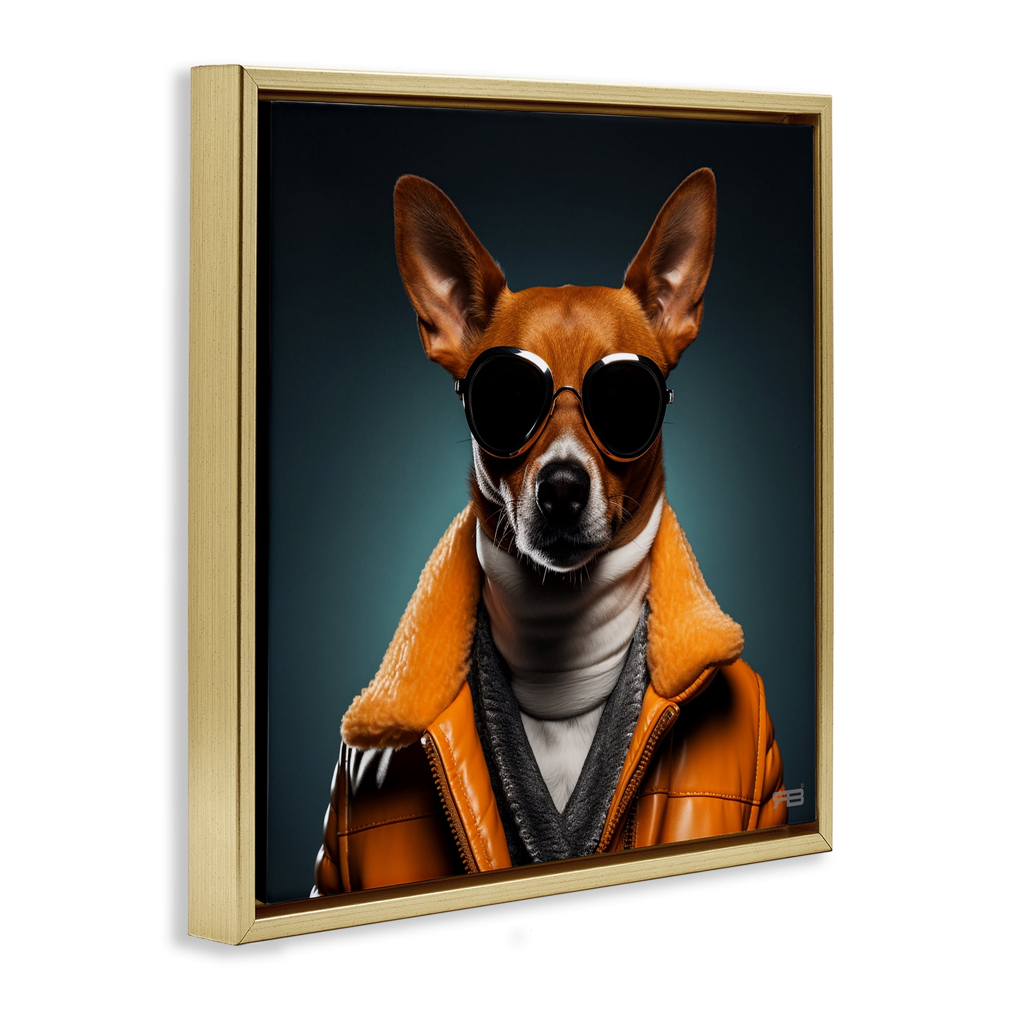 Stupell Industries Stylish Dog with Sunglasses Animals & Insects Painting Gold Floater Framed Canvas Art Print Wall Art, 25 x 25
